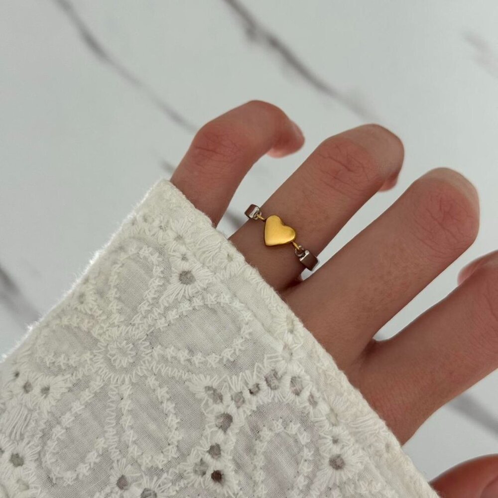 Sku:0337 Gold/Silver heart shaped Women Fashion ring stainless steel + gift‎ box